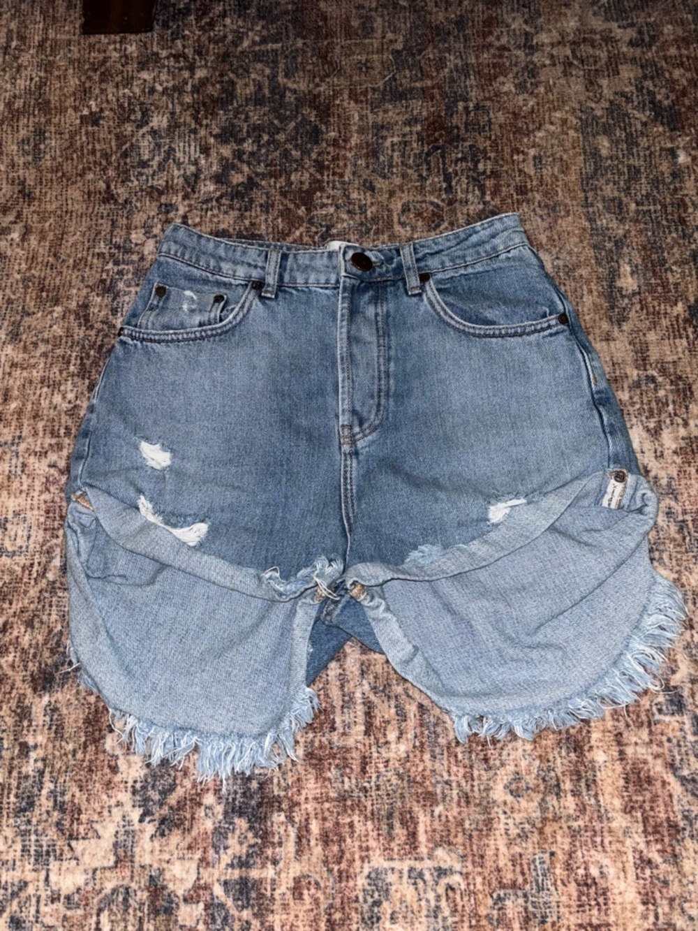 One Teaspoon Light Blue Distressed High-Rise Denim Shorts